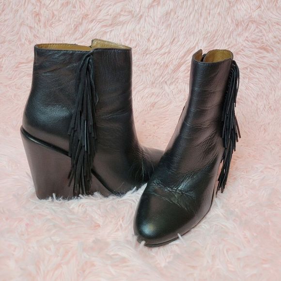 Host PICK 🎆 See by Chloe  Black Wedge Ankle Boots with Fringe - Picture 7 of 16
